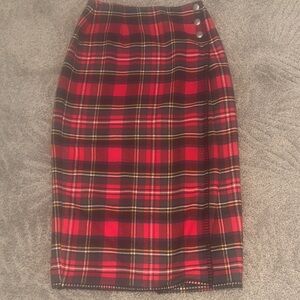 ICON Vibrant Red Plaid Pencil Skirt with Button Details